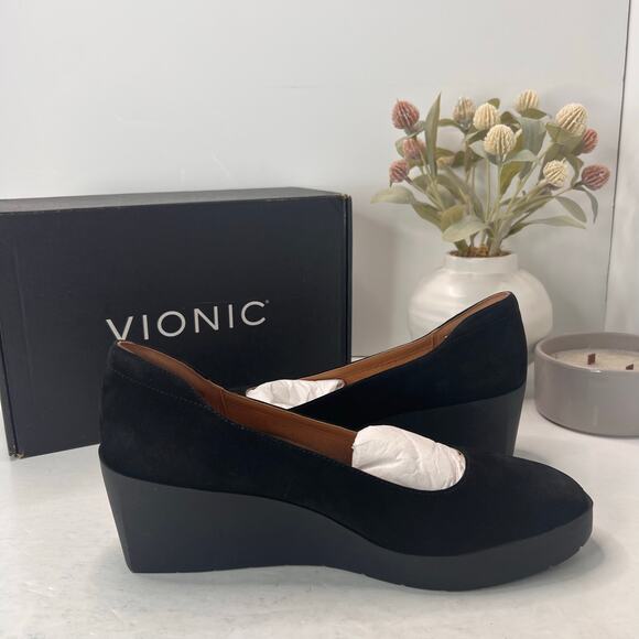 Vionic Sereno Wedge Slip On Black Nubuck Pumps I8693L1001 Women's 10 Wide - Picture 6 of 11
